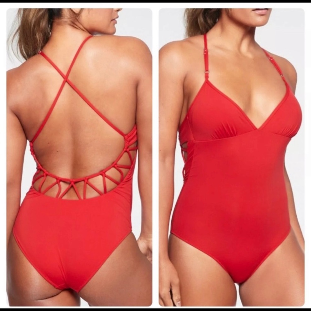 NWT Athleta Loop Back One Piece Kihei Red- Sz: L - Picture 2 of 10